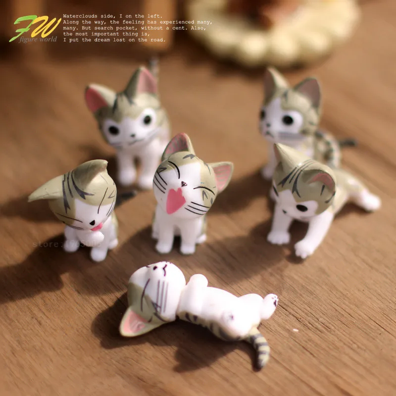 Миниатюрные фигурки кошки с сыром (6 шт./лот) игрушки Милая модель детские 4 см ПВХ