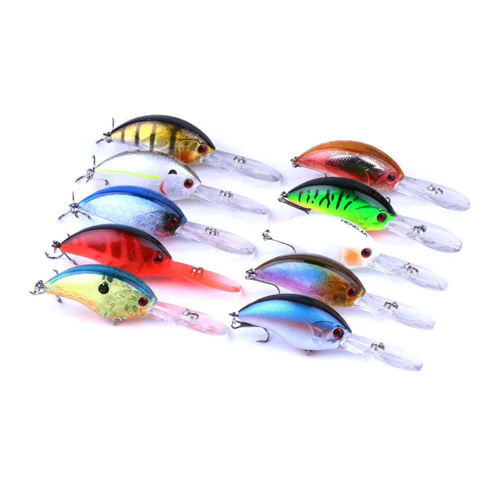 HENGJIA 2019 10pcs New fishing lure 9cm 13g Crank Plastic Hard bait 3D Eyes Artificial Wobbler Isca Tackle 6#hook with box | Спорт и