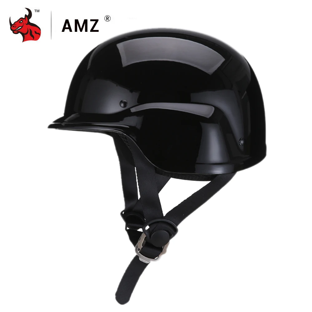 AMZ-805 Bright black AMZ Половина лица винтажный мотоциклетный шлем Ретро Мото шлем Защитное снаряжение винтажный немецкий стиль Casco шлем скутер шлемы - Цвет: AMZ-805 Bright black
