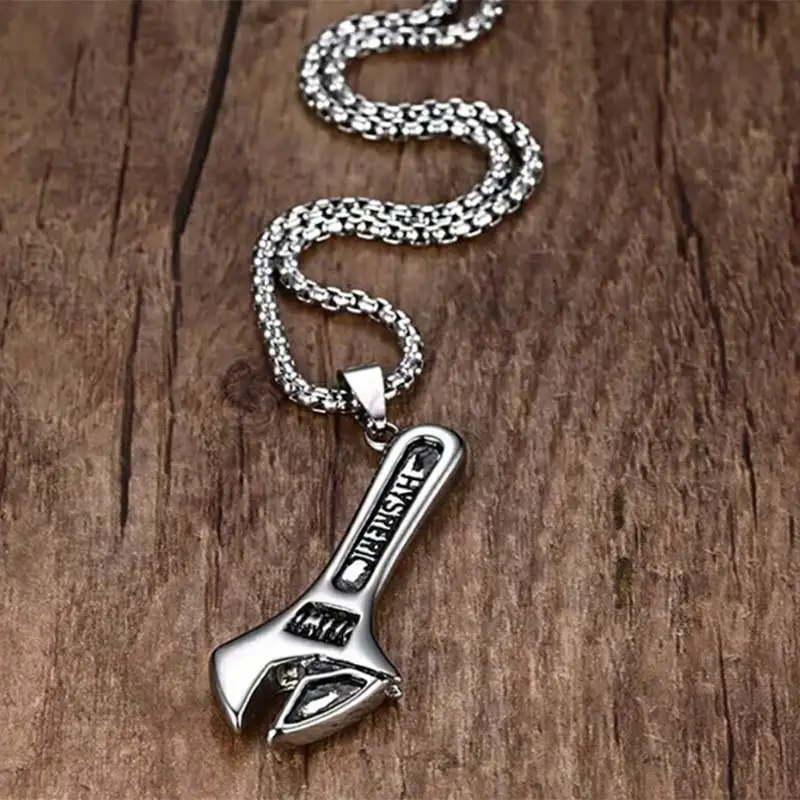 Wrench Pedant Necklace Stainless Steel Vintage Spanner Casual Holiday Gift Whimsical Handy Man Tool Jewelry 23in | Украшения и