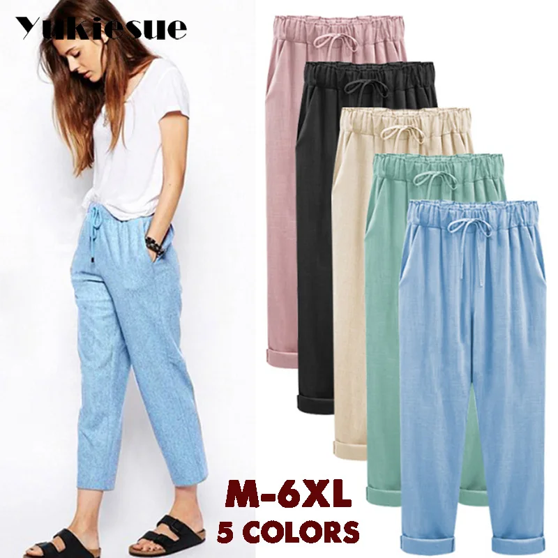 Женские шаровары капри 2018 Летние Стильные свободные штаны с высокой талией