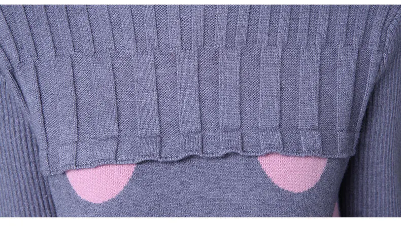 Вязаное платье в горошек зимнее свитер для женщин мини платья с длинным рукавом и