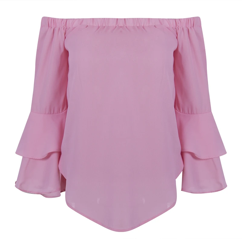 Модная женская летняя Однотонная рубашка-блузка с длинным Расклешенным рукавом