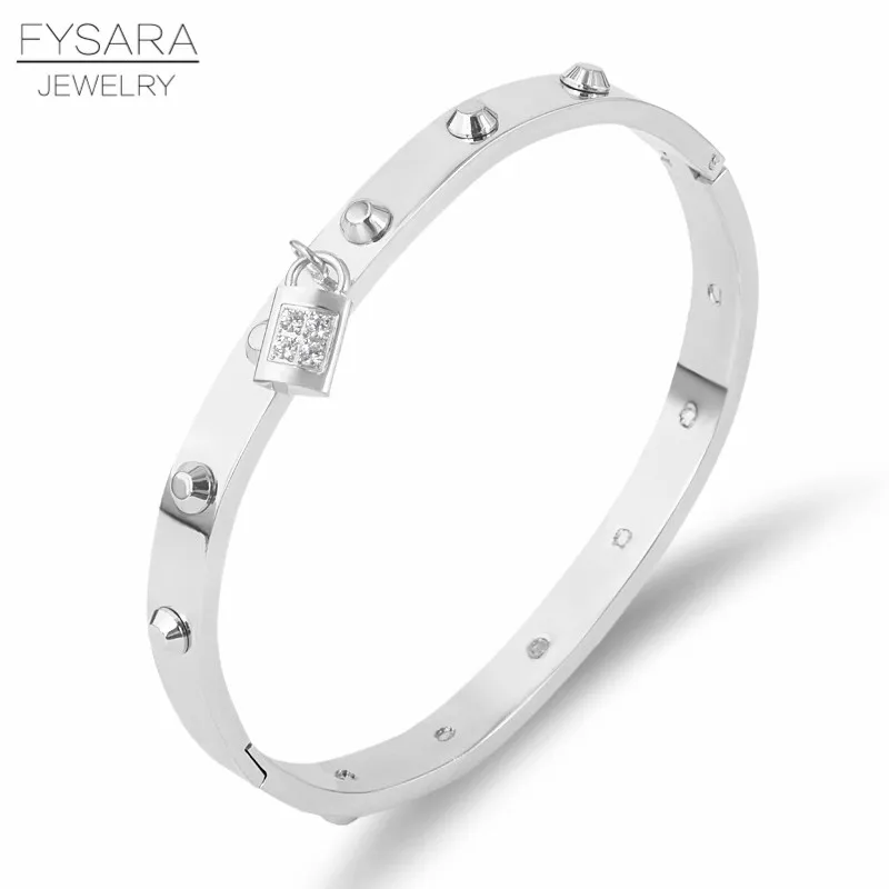 FYSARA роскошный Классический бренд пояса для ногтей браслеты с заклепками и Браслеты для Для женщин Нержавеющая сталь замок кристаллы браслет-напульсник, высочайшего качества, ювелирные изделия для панков кольца