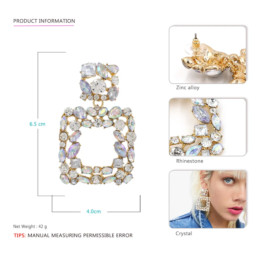 LEADERBEADS 2019 ZA многоцветные хрустальные квадратные Висячие серьги для невесты