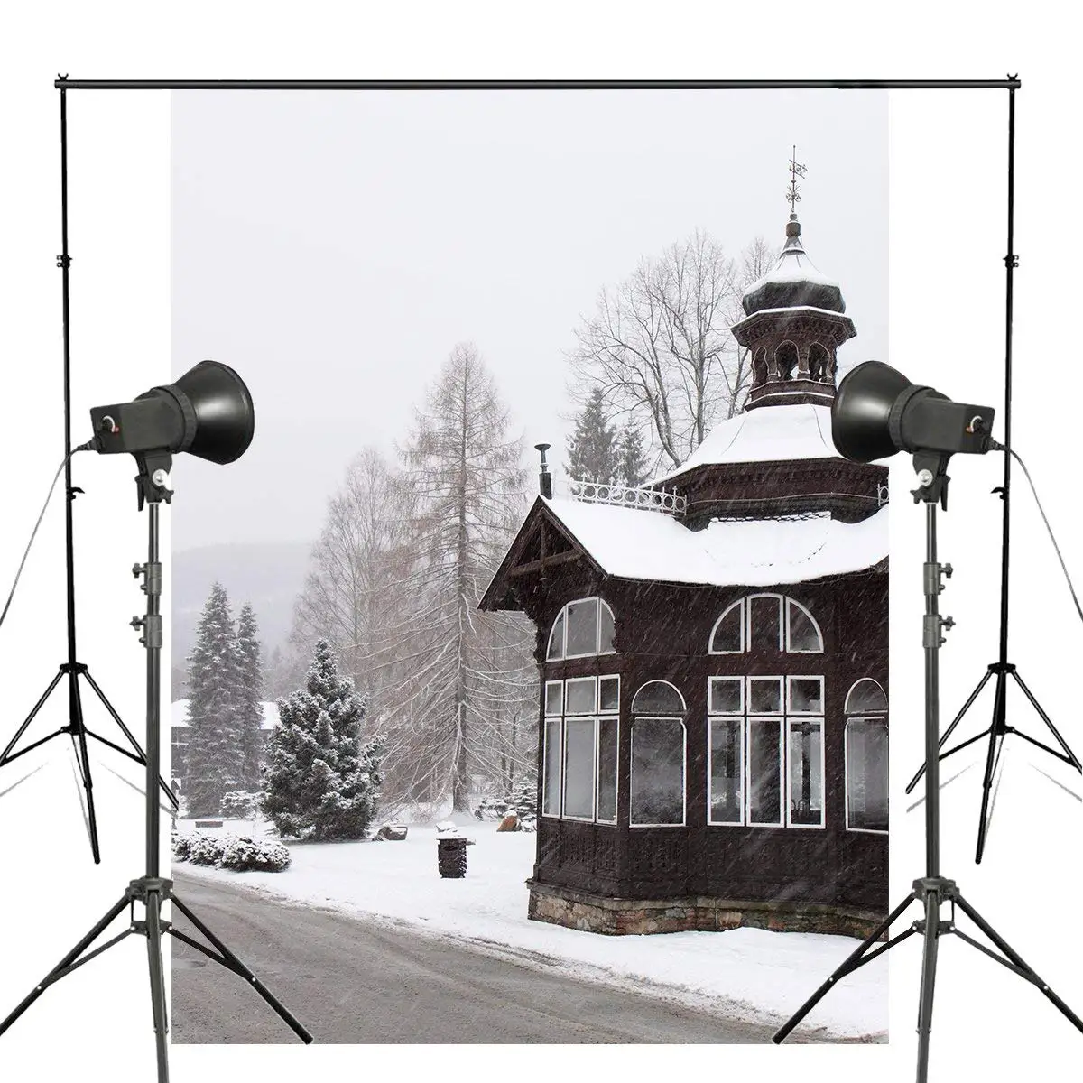 Снежный пейзаж фон для фотосъемки дом с дорогой свадебной фотостудии реквизит