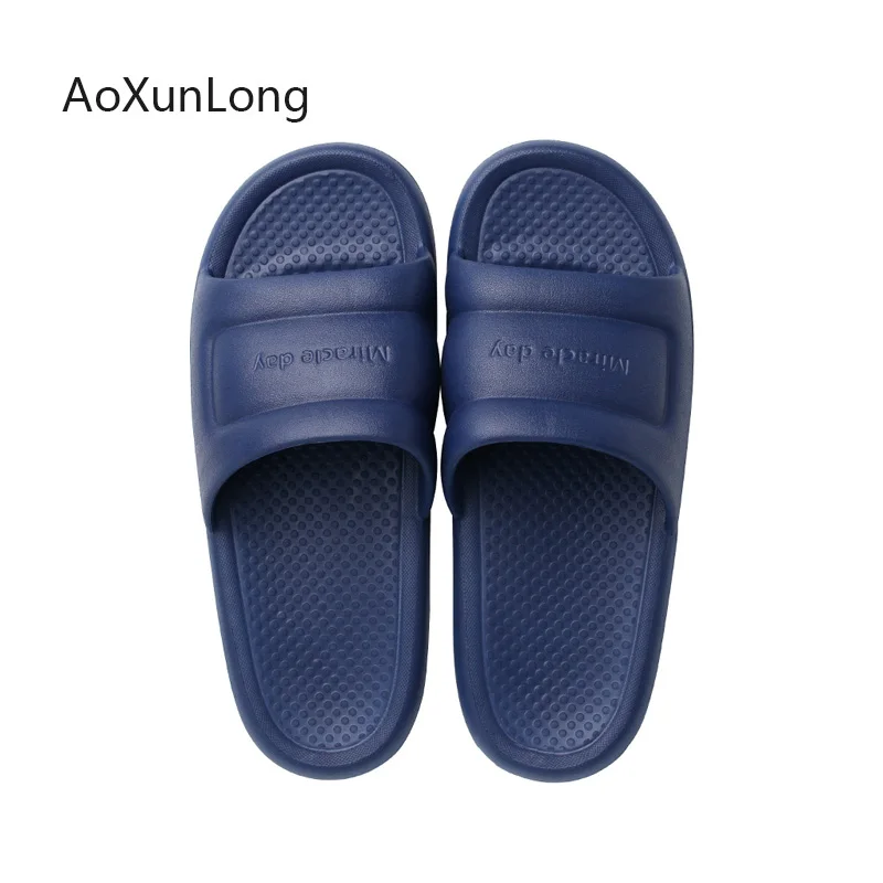 AoXunLong/тапочки; мужские сандалии для ванной; массажные тапочки; домашние тапочки для отдыха; пляжные шлепанцы; летние мужские вьетнамки на плоской подошве - Цвет: dark blue 1