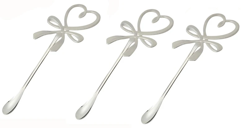 silver 3pcs Высококачественные элегантные Кофе специальная ложка для смешивания набор с прелестным бантом днем Чай столовые приборы роскошное золотое покрытие с ложка для смешивания посуда 3 6 штук в партии - Цвет: silver 3pcs
