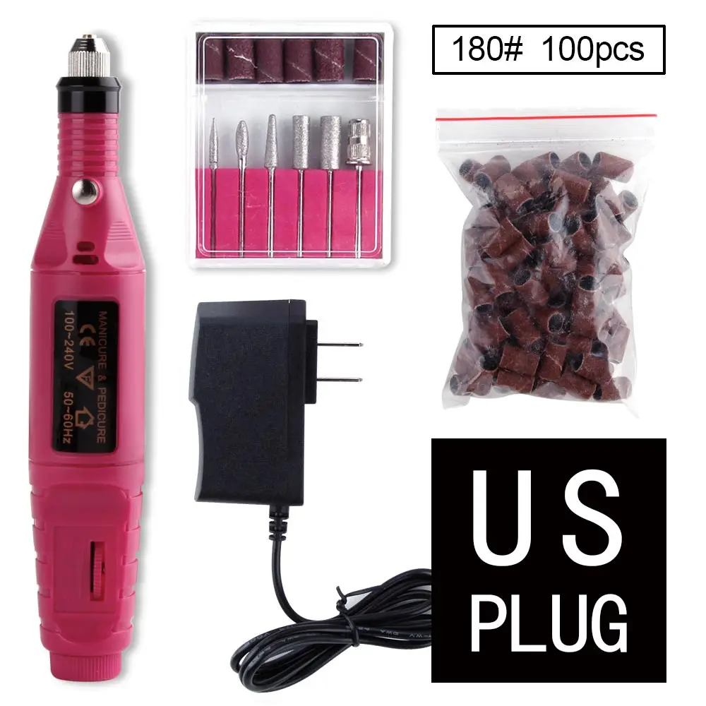 rose set F US plug Электрический маникюрный набор сверл для ногтей, фрезерный станок, керамические фрезы для педикюра, керамический гель для снятия лака, пилки для ногтей, инструменты - Цвет: rose set F US plug