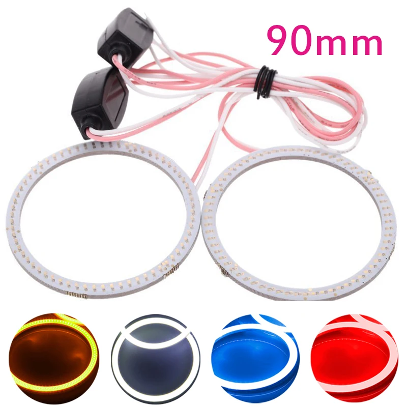 

2Pcs(1pair) Auto Halo Rings COB 90MM Angel Eye 12V 24V Headlight 66 SMD Car Angel Eyes Motorcycle 9-30V White Red Yellow Blue