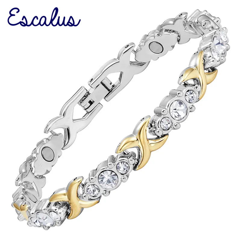 Женский браслет Escalus Cross 2 цвета золотистый 24 шт. с кристаллами на магните|bangle