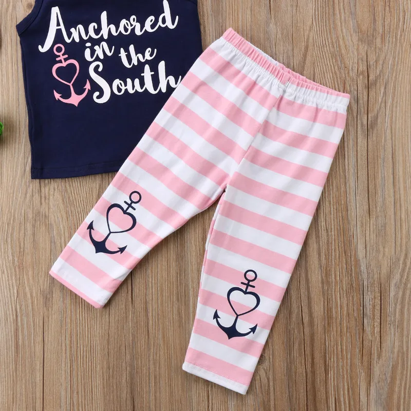 Pudcoco/летний комплект одежды для маленьких девочек полосатая футболка с якорем