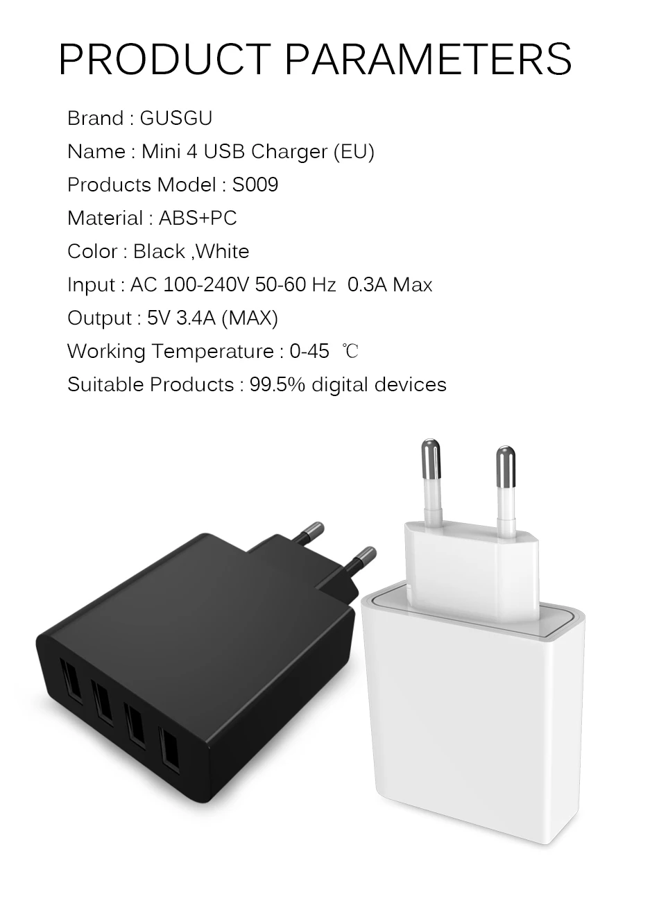 GUSGU Зарядное устройство USB зарядное устройство 4 порта Портативный Быстрый usb зарядка Универсальный адаптер для путешествий для iPhone samsung XIAOMI huawei