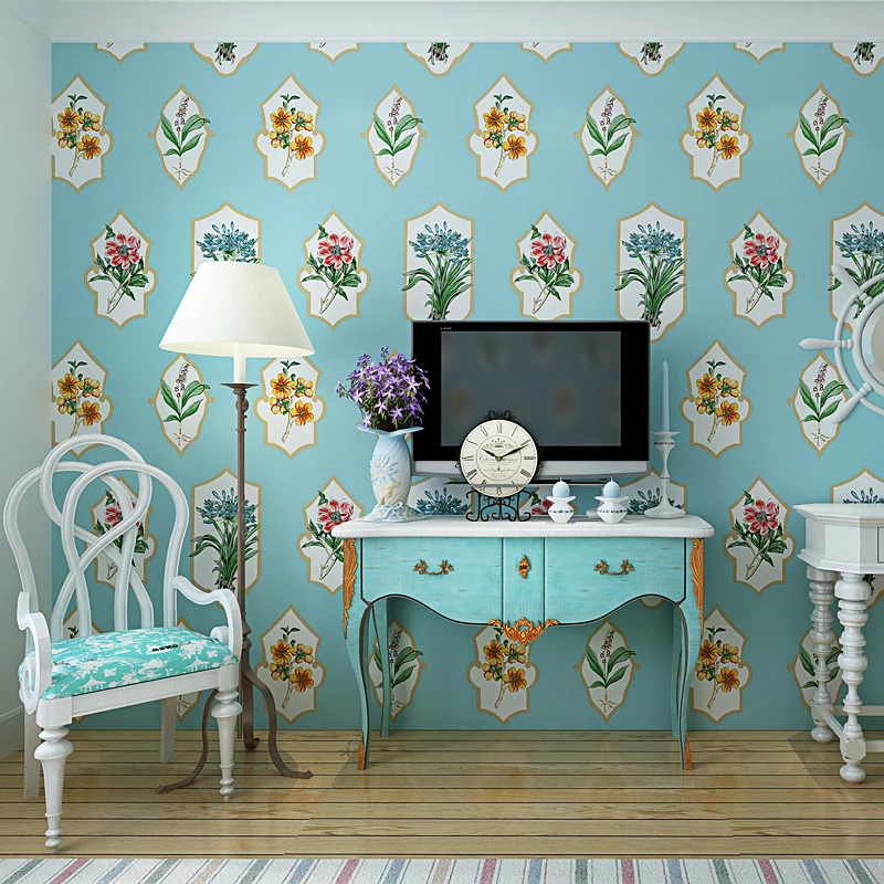 French romantic flower Non-woven wallpaper American pastoral bedroom living room TV background Mediterranean | Обустройство дома