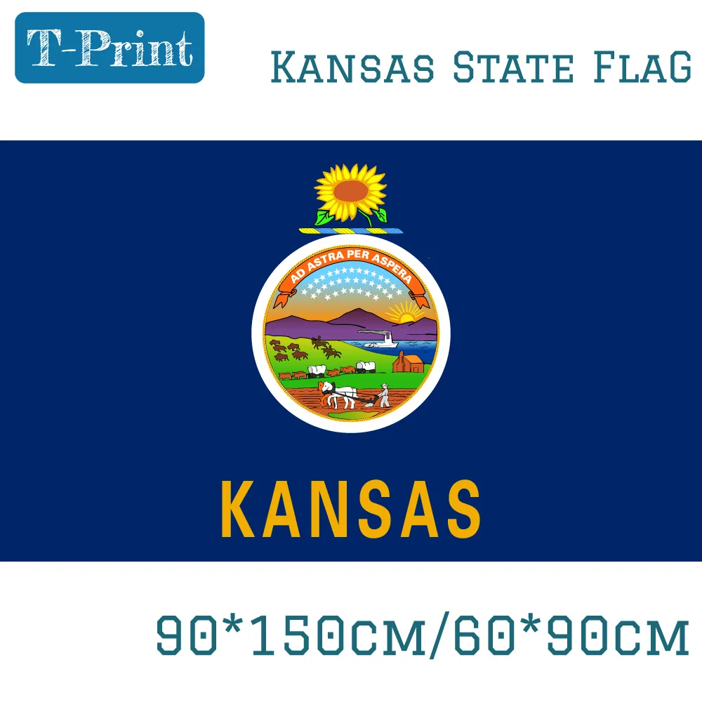 60*90 см 90*150 см Флаг США штата Канзас 3*5 футов флаг Американский 100d Фотогалерея из латуни Металл Holea