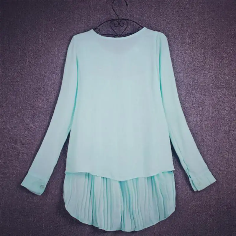 2018 новые летние свободные блузки складки Махаон с длинными рукавами и круглым