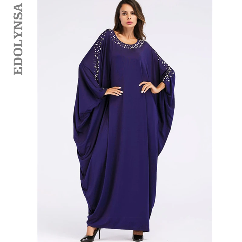 Большой темно-синий жемчужный плащ с рукавом Caftan Макси платье большого размера
