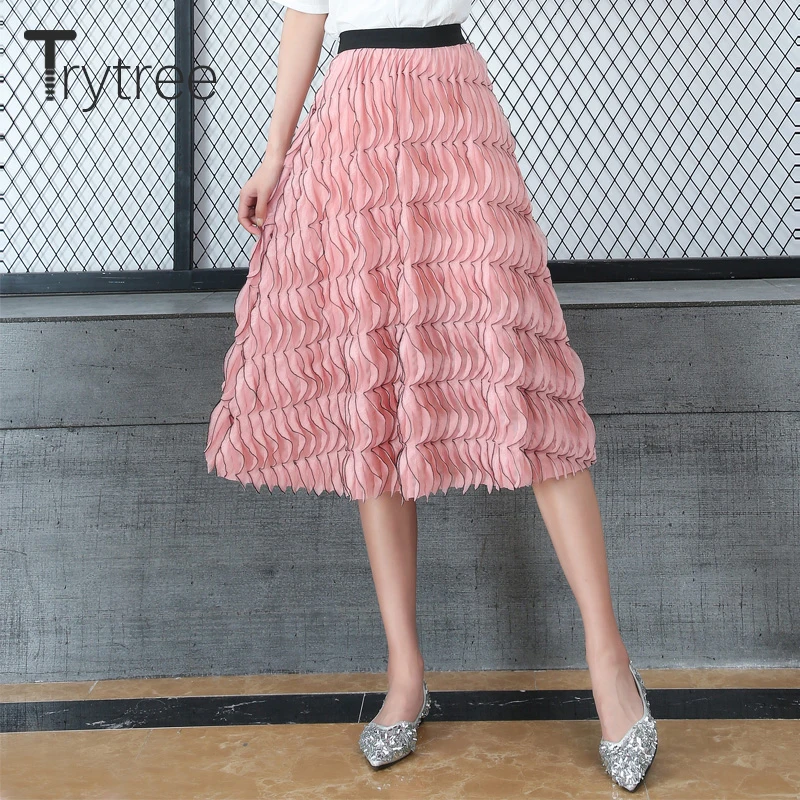 Женская юбка в полоску Trytree повседневная многослойная трапециевидной формы до