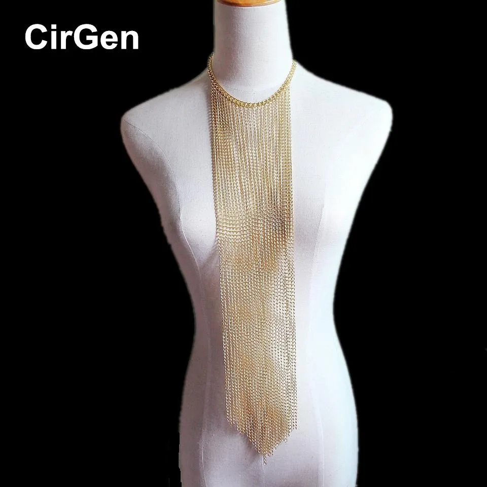 CirGen, женское колье, золотой цвет, длинное тело, многослойные цепи, кисточка, модная подвеска, Массивный воротник, ожерелье, ювелирное изделие, E19