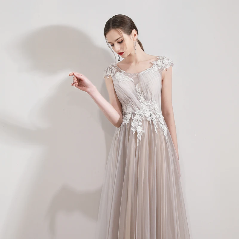 

Robe De Soiree Formal Dress Women Elegant Evening Dress Long Abiye Gece Elbisesi Tulle Appliques Abendkleider 2020