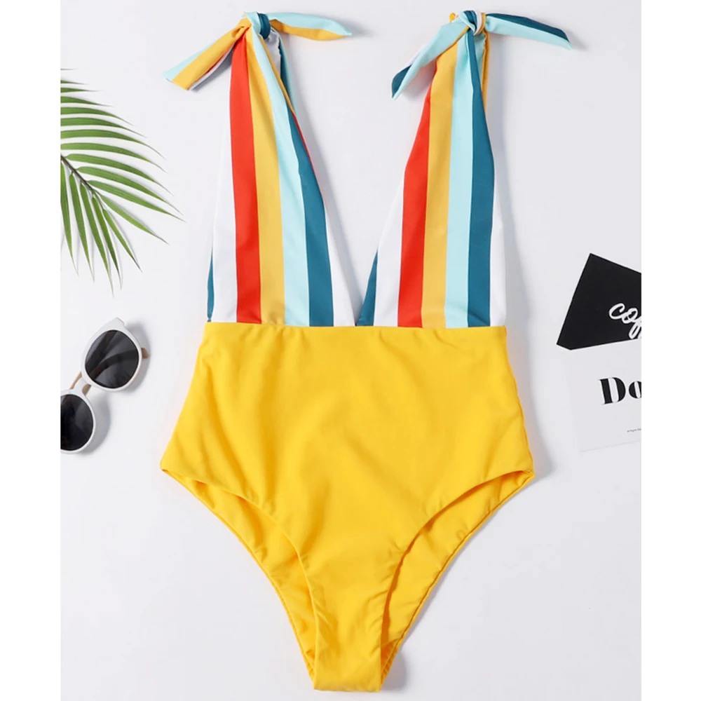 Купальник женский сплошной в полоску с двойной подкладкой|Комбинезоны| |