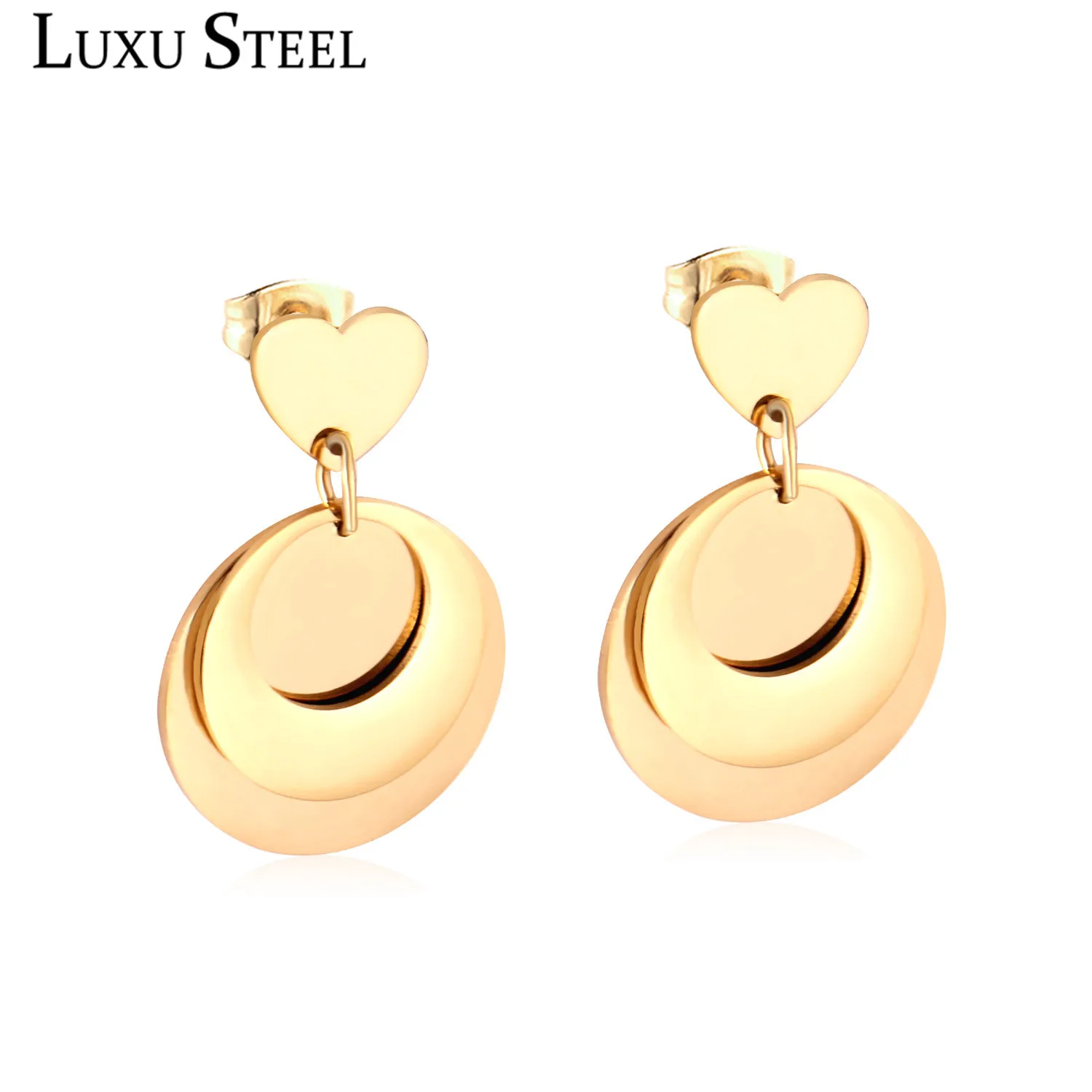 Украшения для женщин LUXUSTEEL из золотого металла, круглой формы, серьги с подвеской в виде сердца и гиперболической фигуры, новинка 2019 года. Идеальный подарок на вечеринку.
