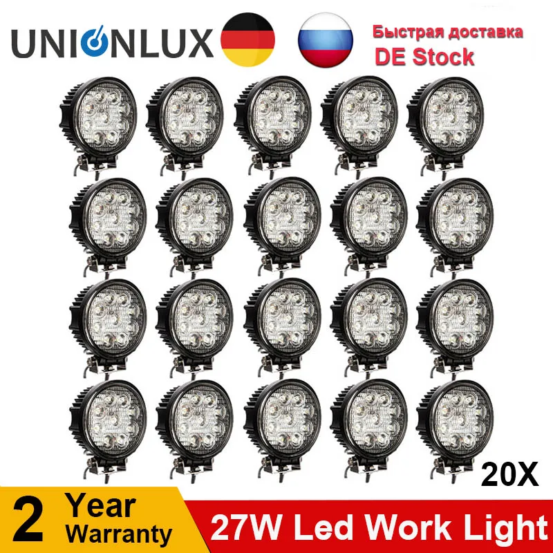 

20pcs 4' 27W LED Work Light 12V 24V Round LED for Offroad Light Lamp Worklight for Off road Motorcycle Tractor Car Truck