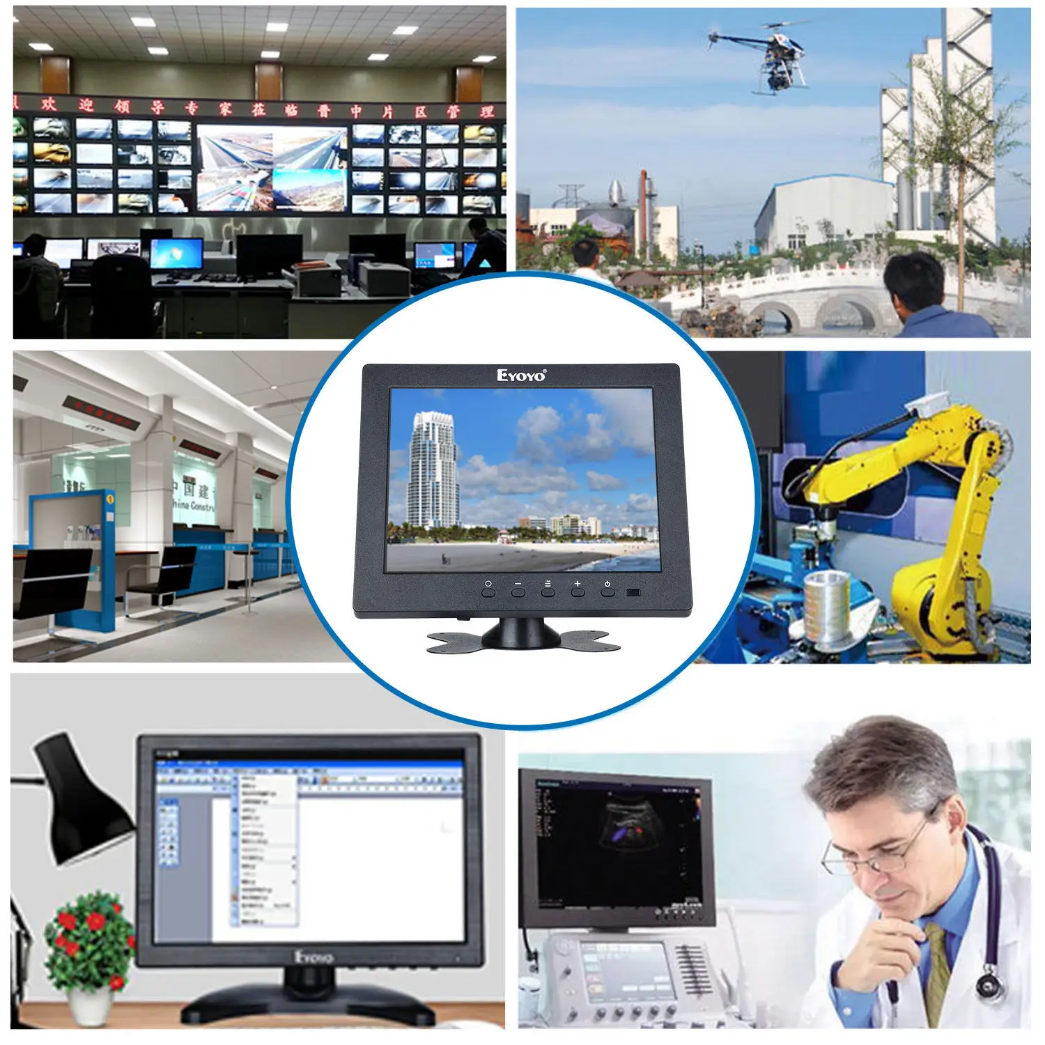 Eyoyo S801T монитор 8 &quot12 ms 1024x768 ЖК экран дисплей с BNC/HDMl выход Встроенные