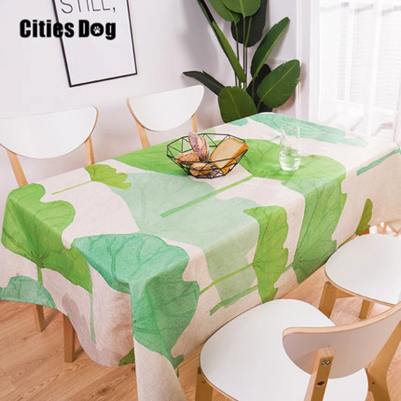 Tropical Plants Linen Table Cloth Geometric lattice Style Multifunctional Rectangle Cover Tablecloth |