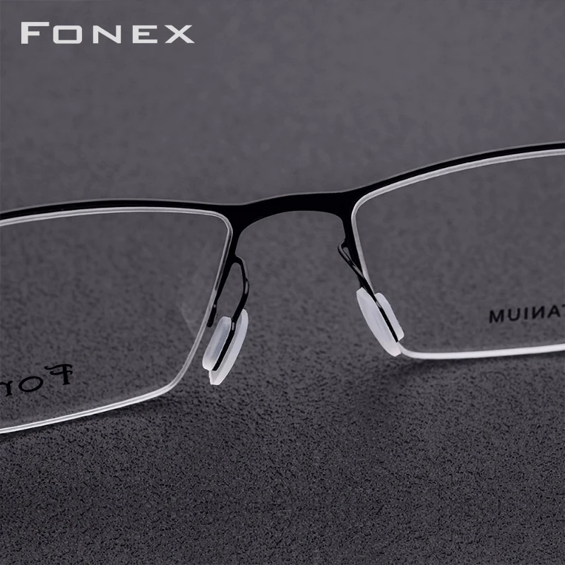FONEX Оправа очков из титанового сплава, Мужские квадратные очки для близорукости, оправы для очков, полуобода, оптические мужские корейские очки 8101