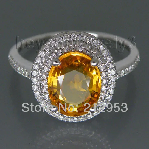 Обручальное кольцо с желтым сапфиром 7x9 мм 14 КТ белое золото R0014|ring oval|ring ringring gold