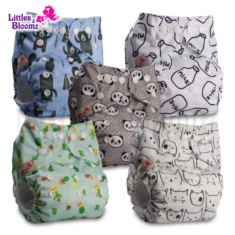 [Littles и Bloomz] 5 шт./компл. Детские Моющиеся Многоразовые реальные тканевые карманные подгузники, 5 подгузники/подгузники и 5 вставки из микроволокна в одном комплекте