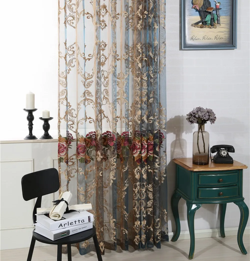 Французский романтичный пион вышивка окна Пряжа занавески Роскошные