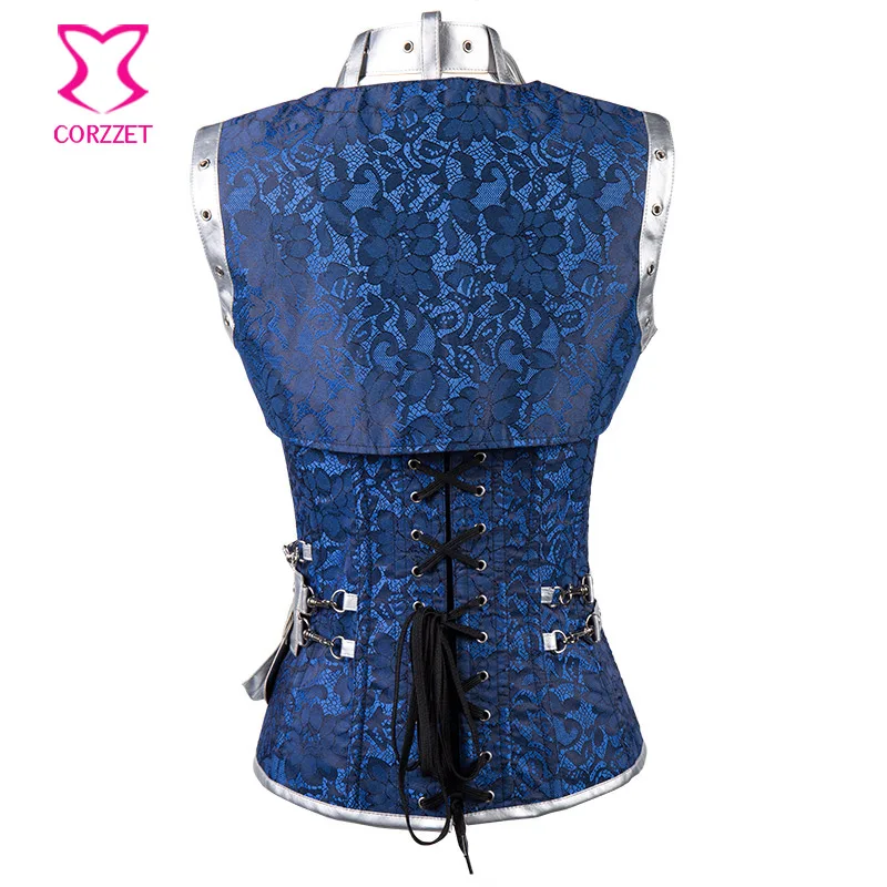 Готические корсеты и бюстье в стиле стимпанк синего/серебристого цвета корсетт
