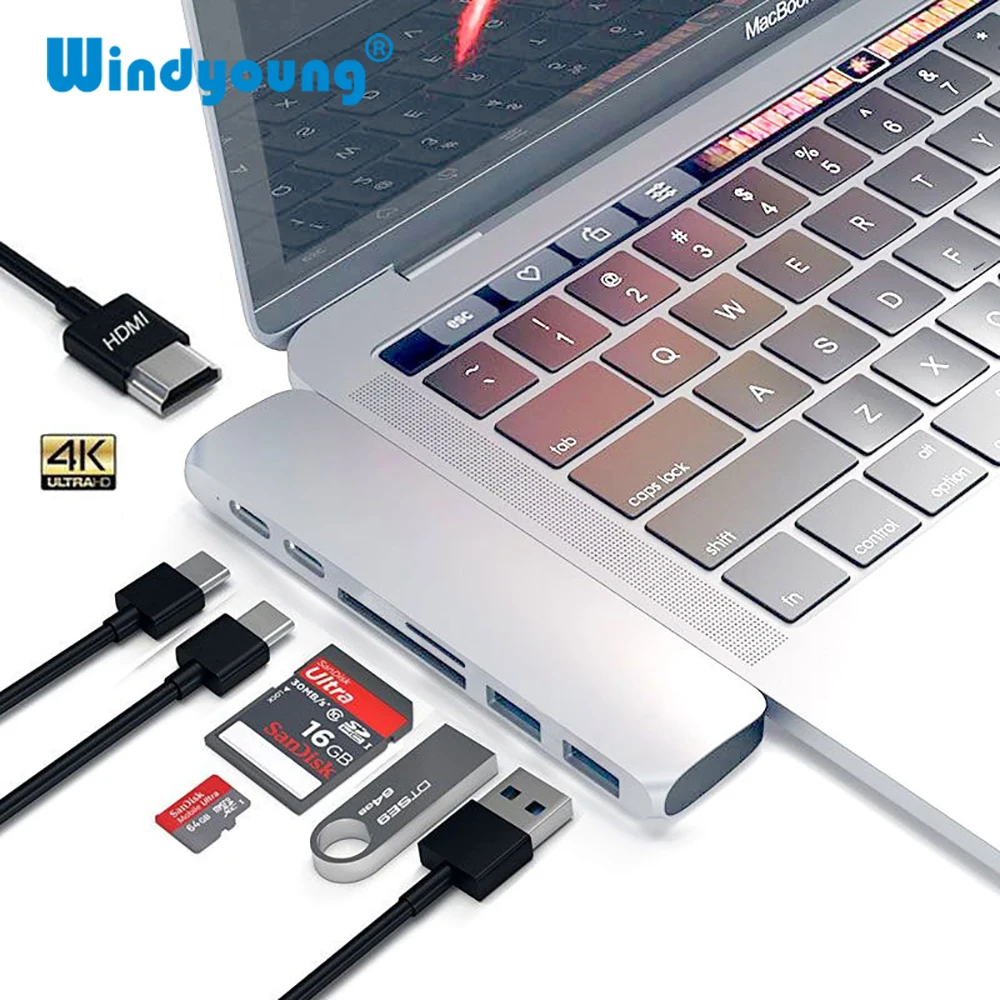 USB 3.0 Type C Hub к HDMI адаптеру 4K 7 в 1 Thunderbolt 3 с TF SD Card Reader PD для MacBook Pro Air 0|USB-хабы| |