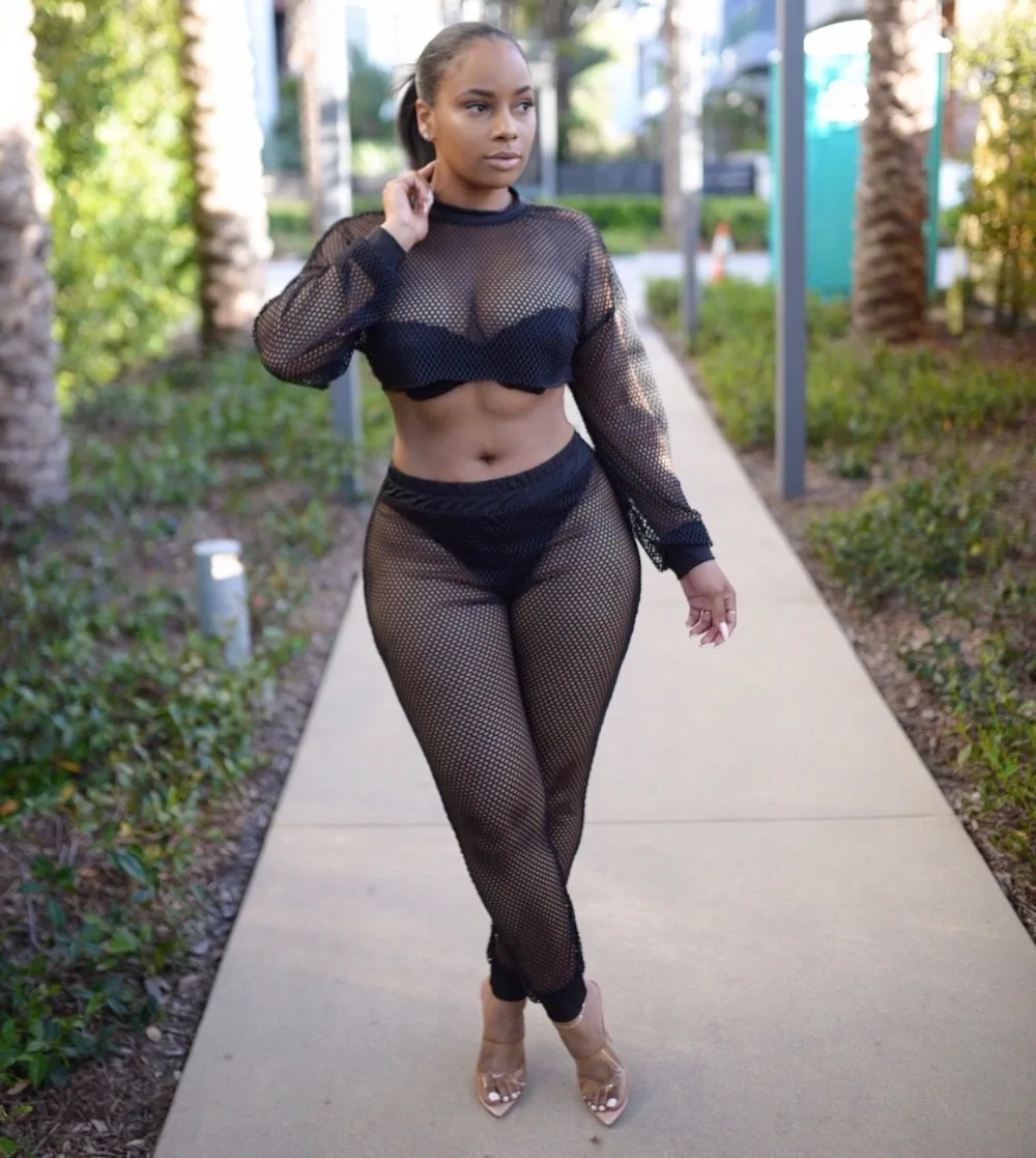 Большой размер комплект из двух предметов неоновый сетчатый укороченный топ с