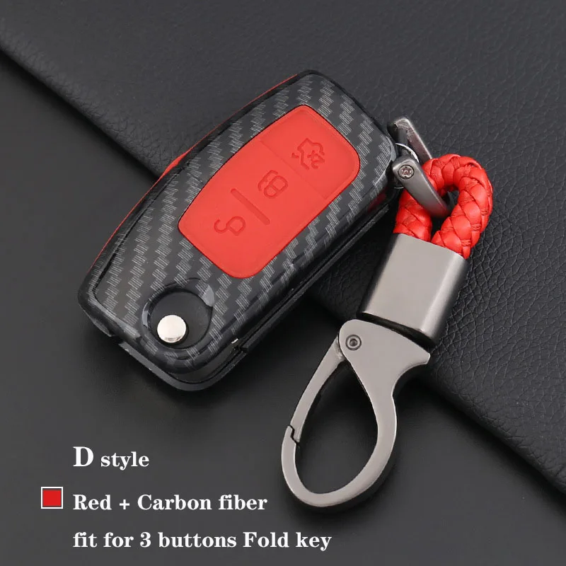 D Style Flod Red Брелок для ключей из углеродного волокна, силиконовый чехол для ключей, чехол для ключей, брелок для Ford Акссесуары Fiesta, Escort Focus Mondeo Falcon Ecosport, Kuga Edge - Название цвета: D Style Flod Red