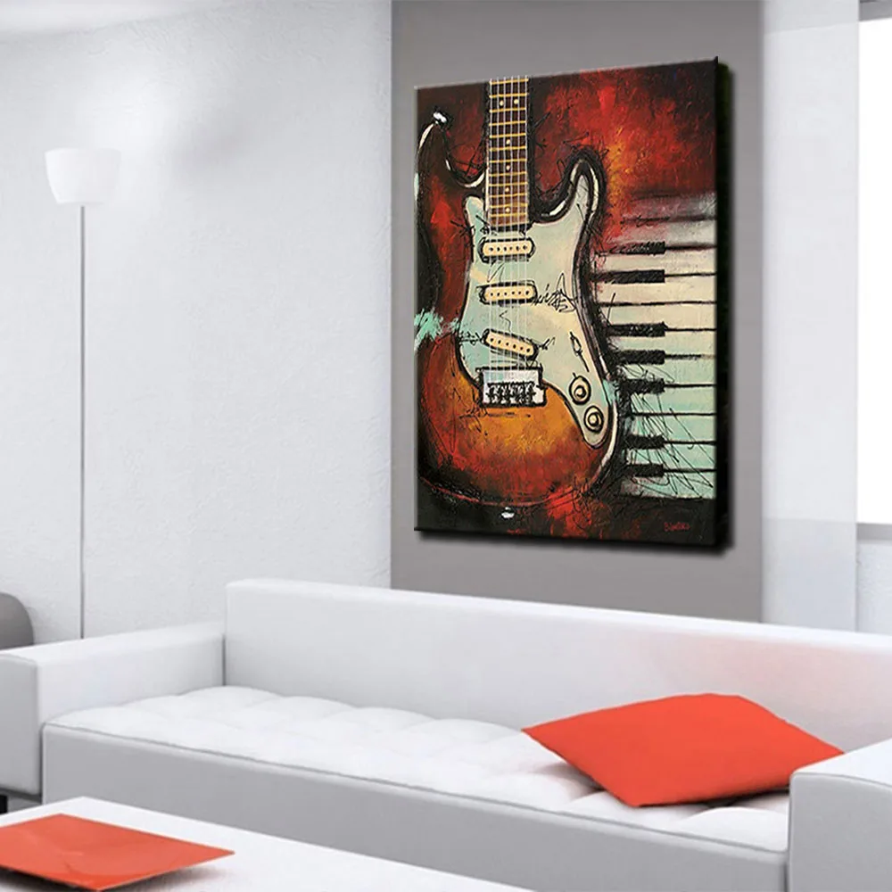 1 шт. без рамки Винтаж музыкальные ноты гитары стены картины картина маслом