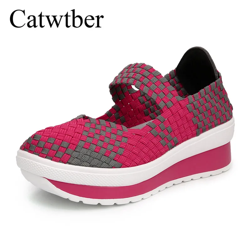 Catwtber красочные увеличить осень женская повседневная обувь слипоны Тканые