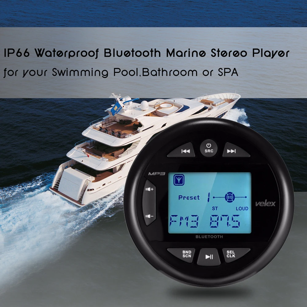 Водонепроницаемый Bluetooth морской стерео цифровой медиа аудио приемник с MP3-плеер радио AM FM USB для ATV UTV лодка мотоцикл