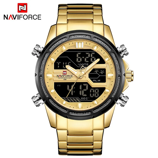 NAVIFORCE Роскошные Мужские Аналоговые Кварцевые спортивные часы Модные Военные уличные водонепроницаемые Chrono EL с подсветкой цифровые наручные часы 9138 - Цвет: GG