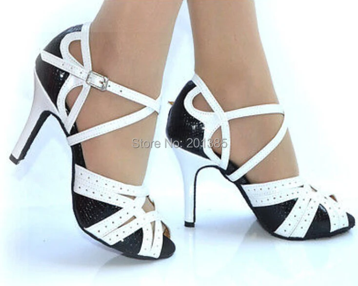 Новая женская обувь для бальных танцев из кожи белого и черного цвета латинских
