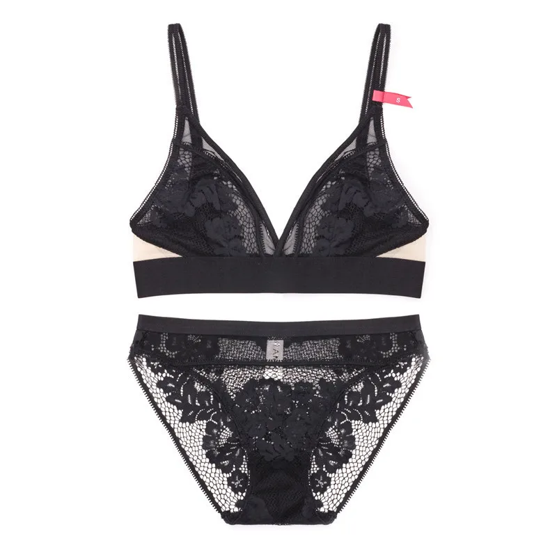 Женский кружевной комплект нижнего белья ультратонкий с цветочной вышивкой