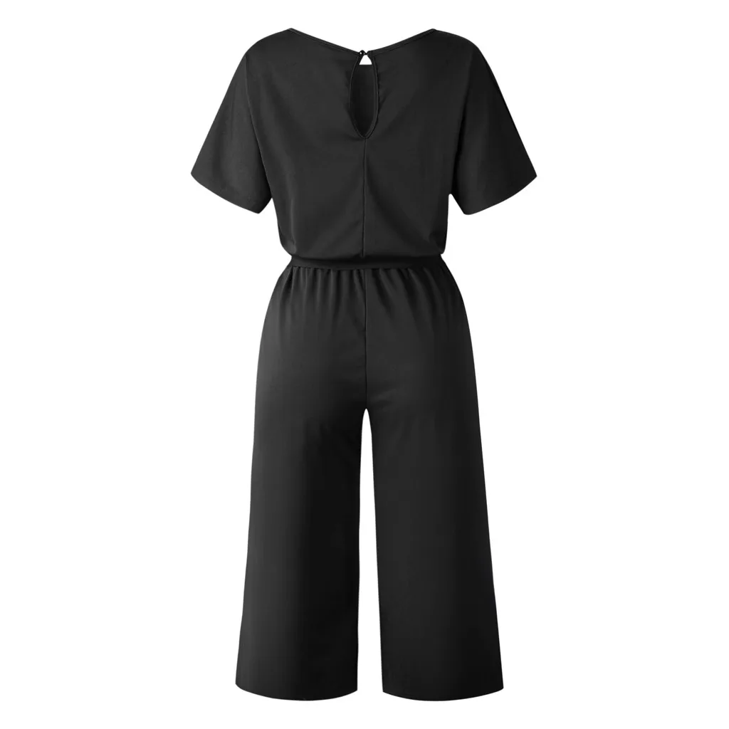 JAYCOSIN Женский Игровой костюм с коротким рукавом Клубная одежда прямые ноги комбинезон с поясом Мода размера плюс свободные летние комбинезоны 23 июня