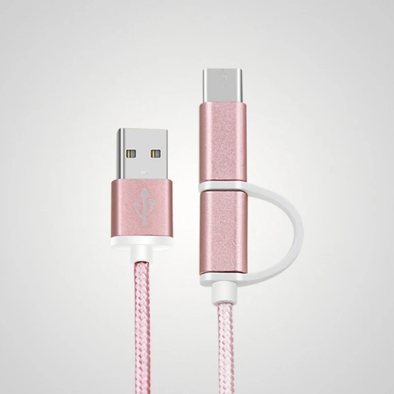 2 в 1 2в1 2A кабель для быстрой зарядки Micro USB + типа C плетеный шнур Xiaomi mi 8 A1 A2 6 6X Mix 3 5S