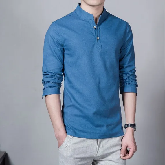 Новые летние мужские рубашки на пуговицах camisa masculina мужские рубашки Мода дропшиппинг мешковатое однотонное хлопковое белье одежда с длинными рукавами