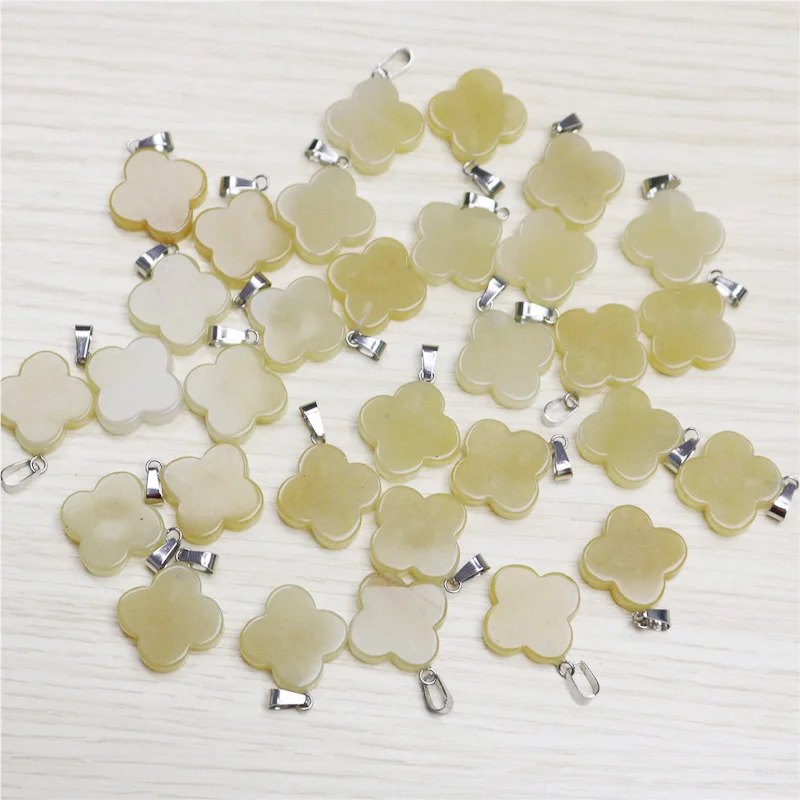 Yellow jade Натуральный камень четырехлистный счастливый клевер Бусины Подвески для изготовления ювелирных изделий сплав кулон Браслеты Серьги DIY 50 шт - Окраска металла: Yellow jade