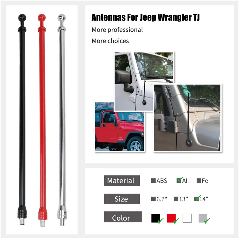 Для Jeep Wrangler TJ 1997-2006 антенна автомобильная радио антенна Алюминиевый автомобильный AM FM Усилитель Сигнала Антенна 1" капюшон двигателя боковая мачта