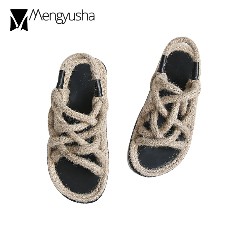 Шлепанцы женские с перекрестной шнуровкой соломенные сандалии гладиаторы в