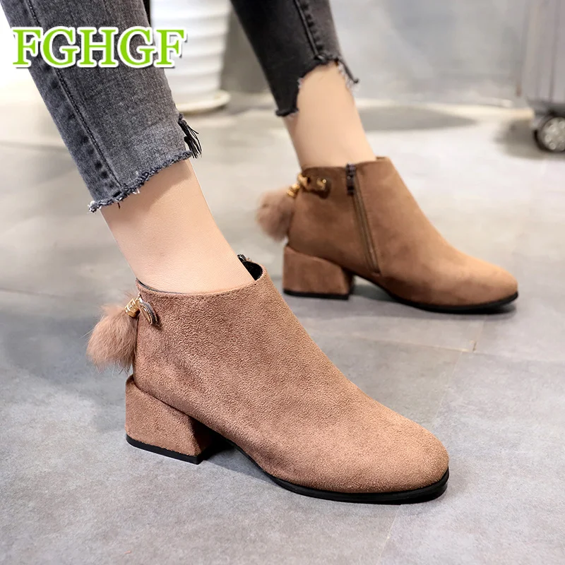 Осень зима модная женская обувь из флока замшевые кожаные ботинки дамские